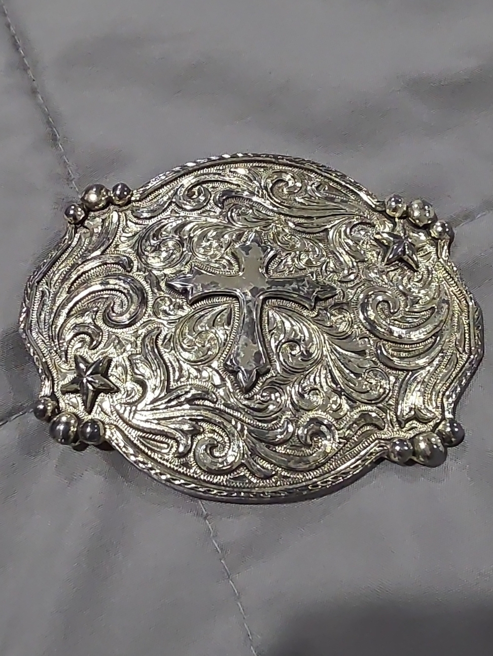 Silver Ornate Cross Accent Belt Buckle - Decorative Home Accent